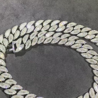 18mm Crescent VVS Diamond 925 Silver Moissanite Cuban Link Chain Custom 925 Silver 10K/14K/18K Real Gold Lab Diamond Rapper Jewelry