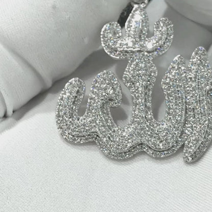 Allah God Arabic Charm 2.5“ D Color Moissanite Diamond 925 Silver Islam Pendant Custom 925 Silver 10K/14K/18K Real Gold Diamond Rapper Jewelry