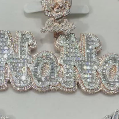 Yellow Gold Baguette Cut 925 Silver Moissanite Nana Name Pendant Custom 925 Silver 10K/14K/18K Real Gold Diamond Rapper Jewelry