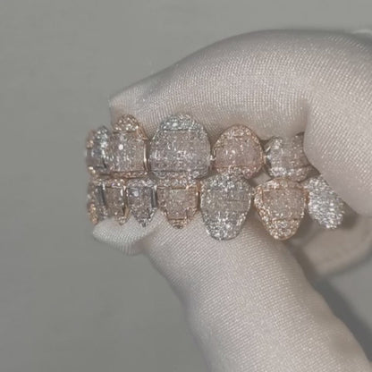 Custom VVS Diamond Natural Princess Cut Invisible Setting Iced Out Moissanite Grillz