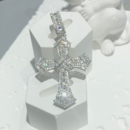 Pass Diamond Tester VVS 925 Moissanite Diamond  Iced Out Christian Cross Pendant 1.5“