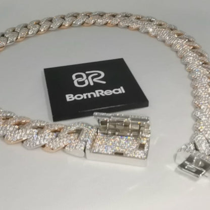 Two Color VVS Moissanite Diamond 14mm Silver Cuban Link Bracelet 10K/14K/18K Real Gold Lab Diamond Custom Hip Hop Jewelry