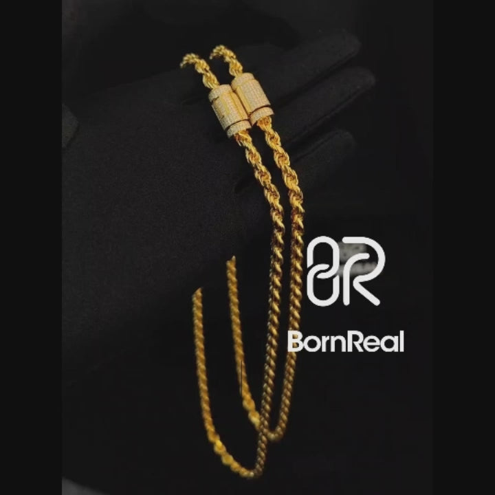 925 Sterling Silver Rope Chain with Diamonds and 18K Gold Plated Video_1