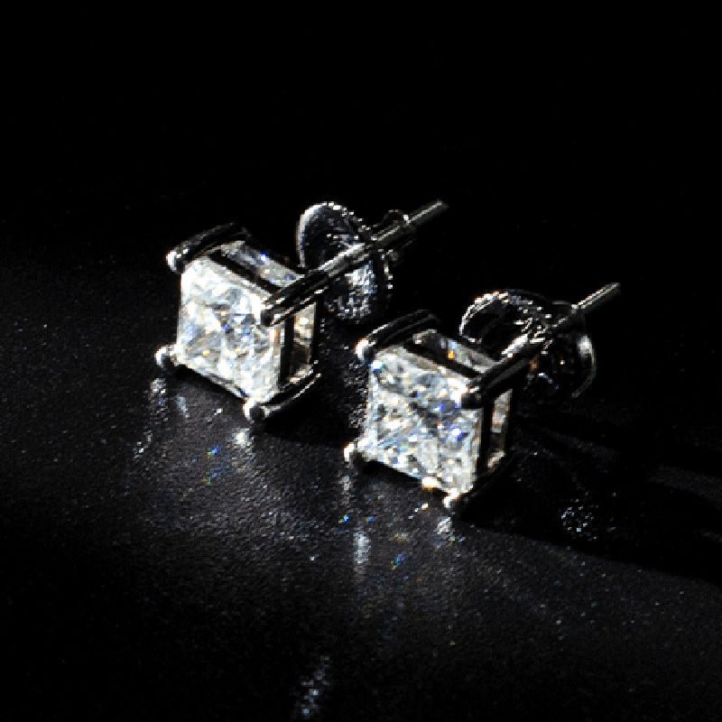 Princess Cut D Color VVS1 Moissanite Diamond Stud Earring For Gift (A Pair)