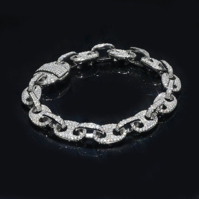 Puffed Mariner D Color VVS Moissanite 925 Silver Cuban Link Bracelet 8mm