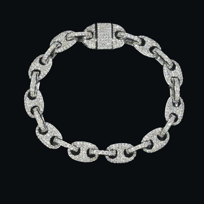 Puffed Mariner D Color VVS Moissanite 925 Silver Cuban Link Bracelet 8mm