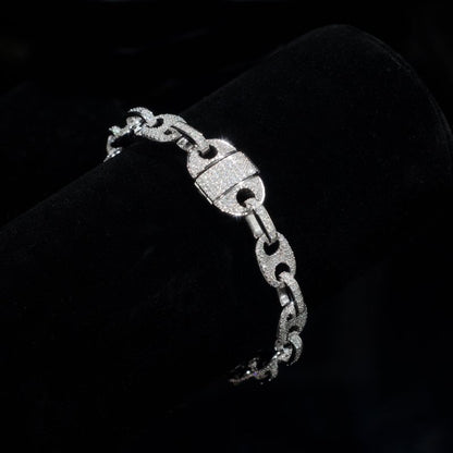 Puffed Mariner D Color VVS Moissanite 925 Silver Cuban Link Bracelet 8mm