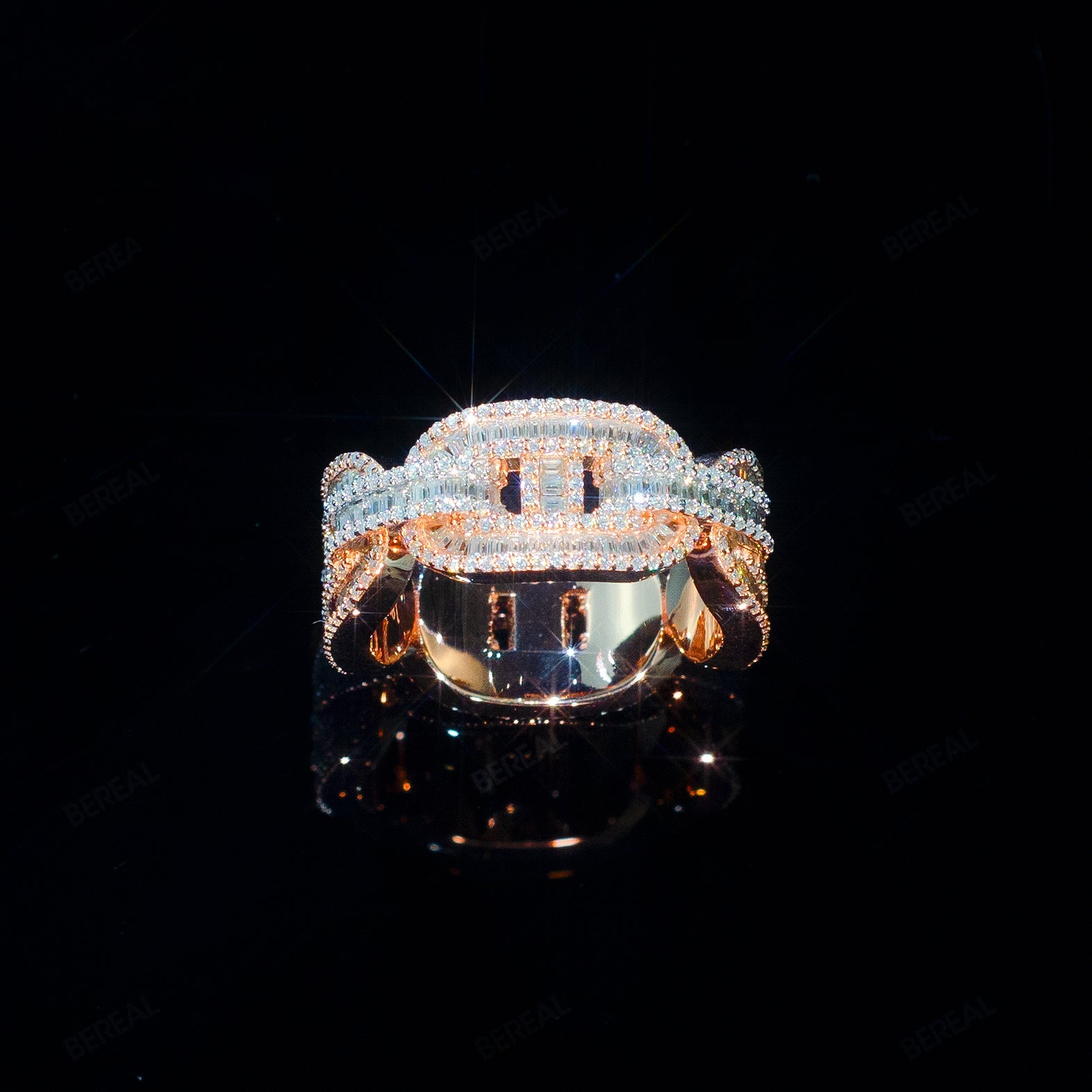 Rose Gold Iced Out Enamel VVS Moissanite Chaine d'Ancre Ring Men Custom 925 Silver 10K/14K/18K Real Gold Diamond Rapper Jewelry