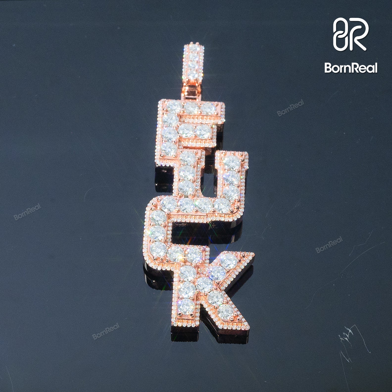 Rose Gold Moissanite Hip Hop Iced Out 'FUCK' Custom Letter Pendant - Custom Silver 10K/14K/18K Real Gold Diamond Rapper Jewelry