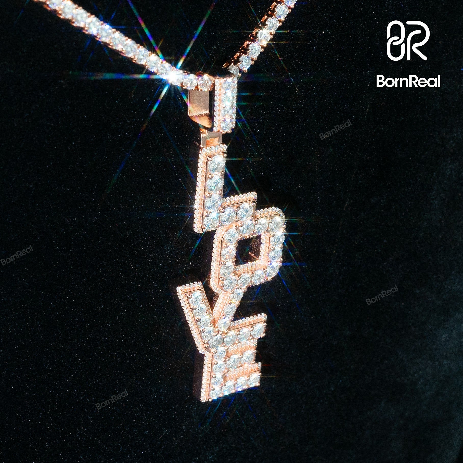 Rose Gold Moissanite Hip Hop Iced Out 'LOVE' Custom Letter Pendant - Custom Silver 10K/14K/18K Real Gold Diamond Rapper Jewelry