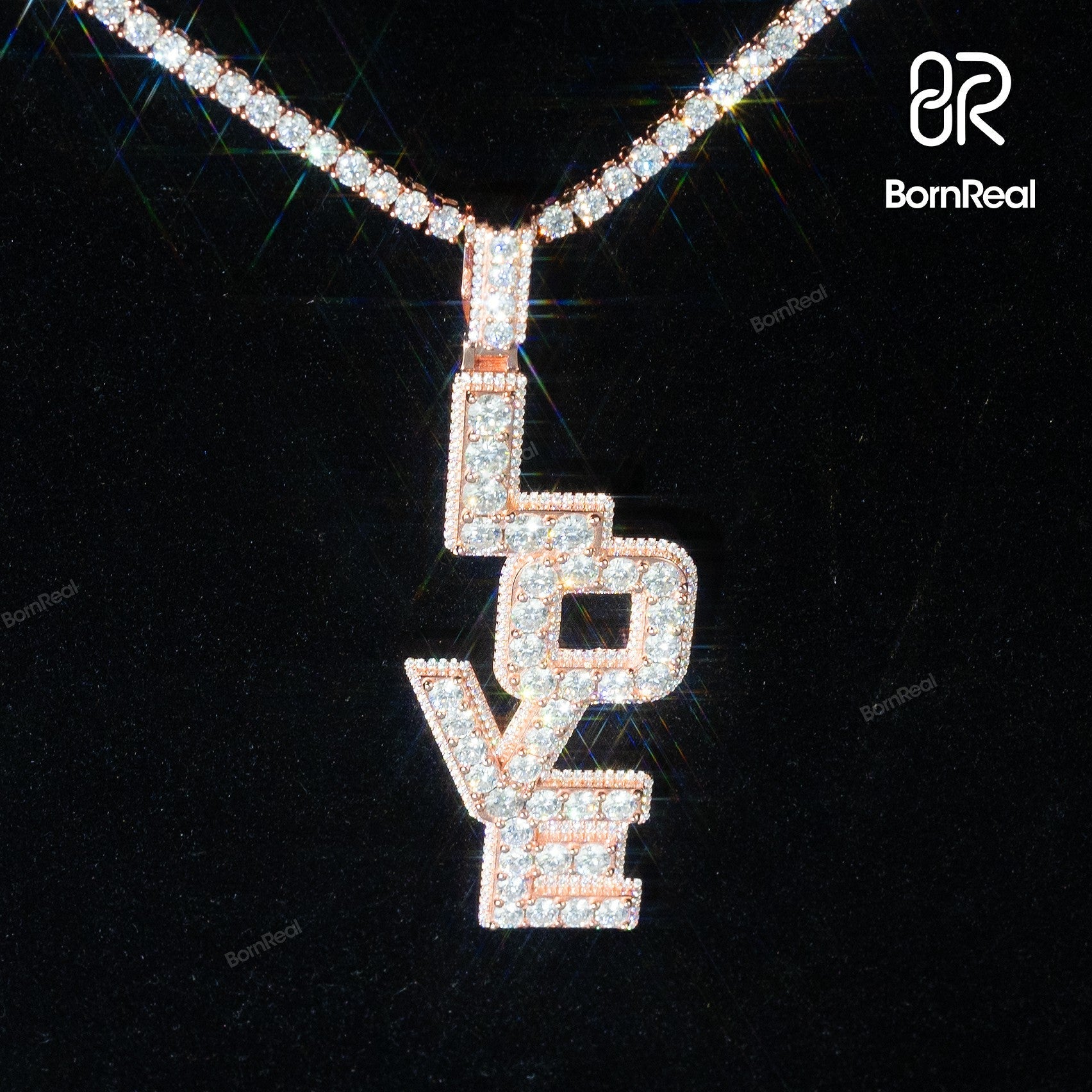 Rose Gold Moissanite Hip Hop Iced Out 'LOVE' Custom Letter Pendant - Custom Silver 10K/14K/18K Real Gold Diamond Rapper Jewelry