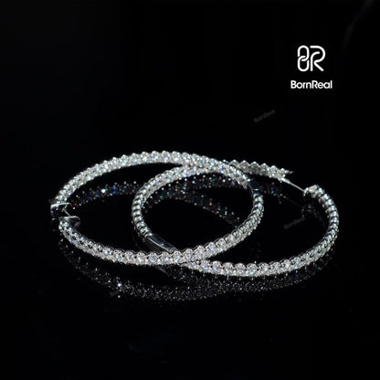 Round Moissanite Out - Side Hoop Earrings In Solid