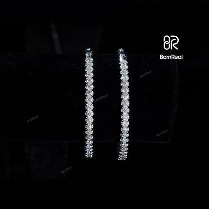 Round Moissanite Out - Side Hoop Earrings In Solid
