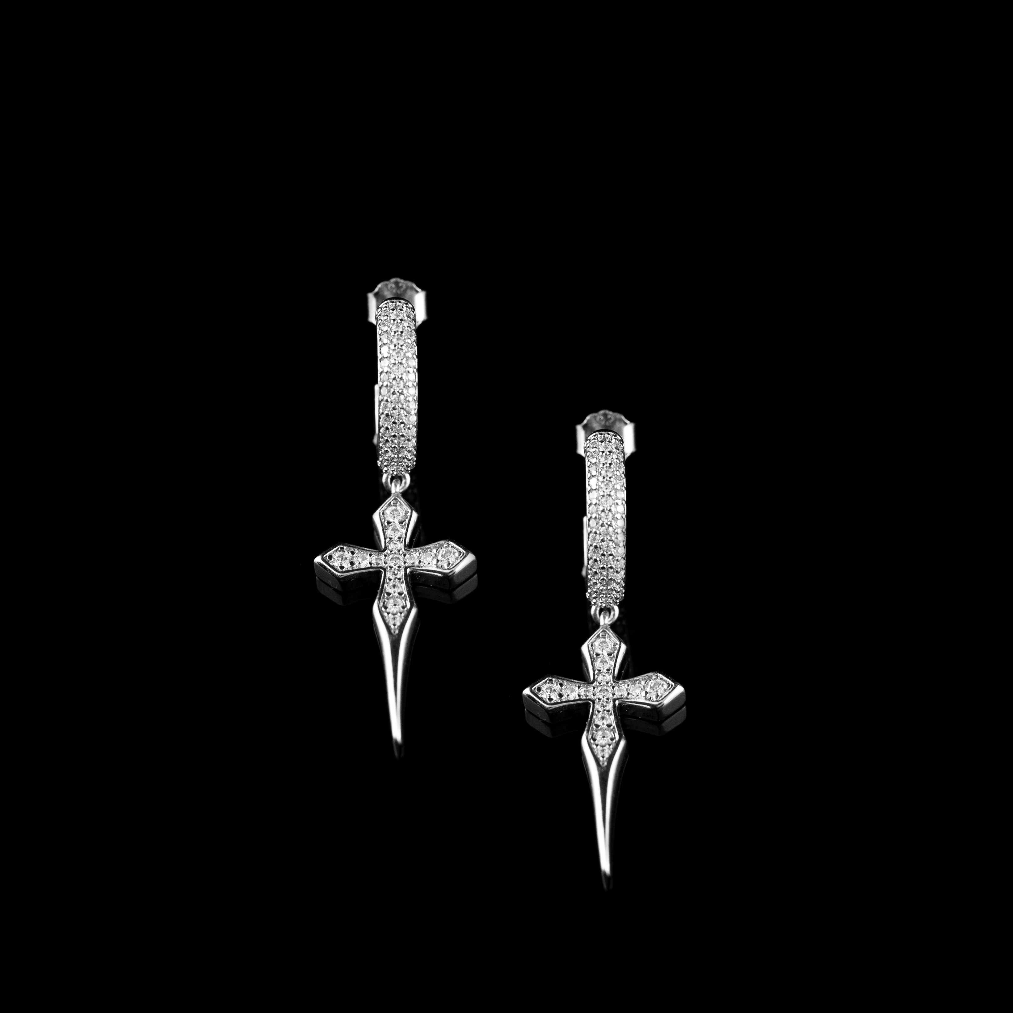 S925 High - Quality VVS Moissanite Pointy Cross Hip - Hop Earrings