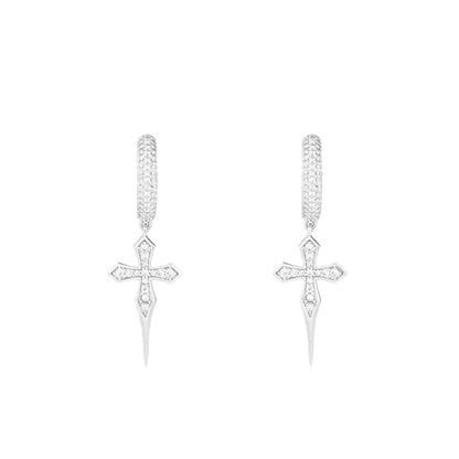S925 High - Quality VVS Moissanite Pointy Cross Hip - Hop Earrings