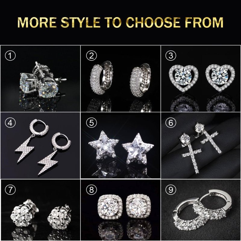 S925 High - Quality VVS Moissanite Pointy Cross Hip - Hop Earrings