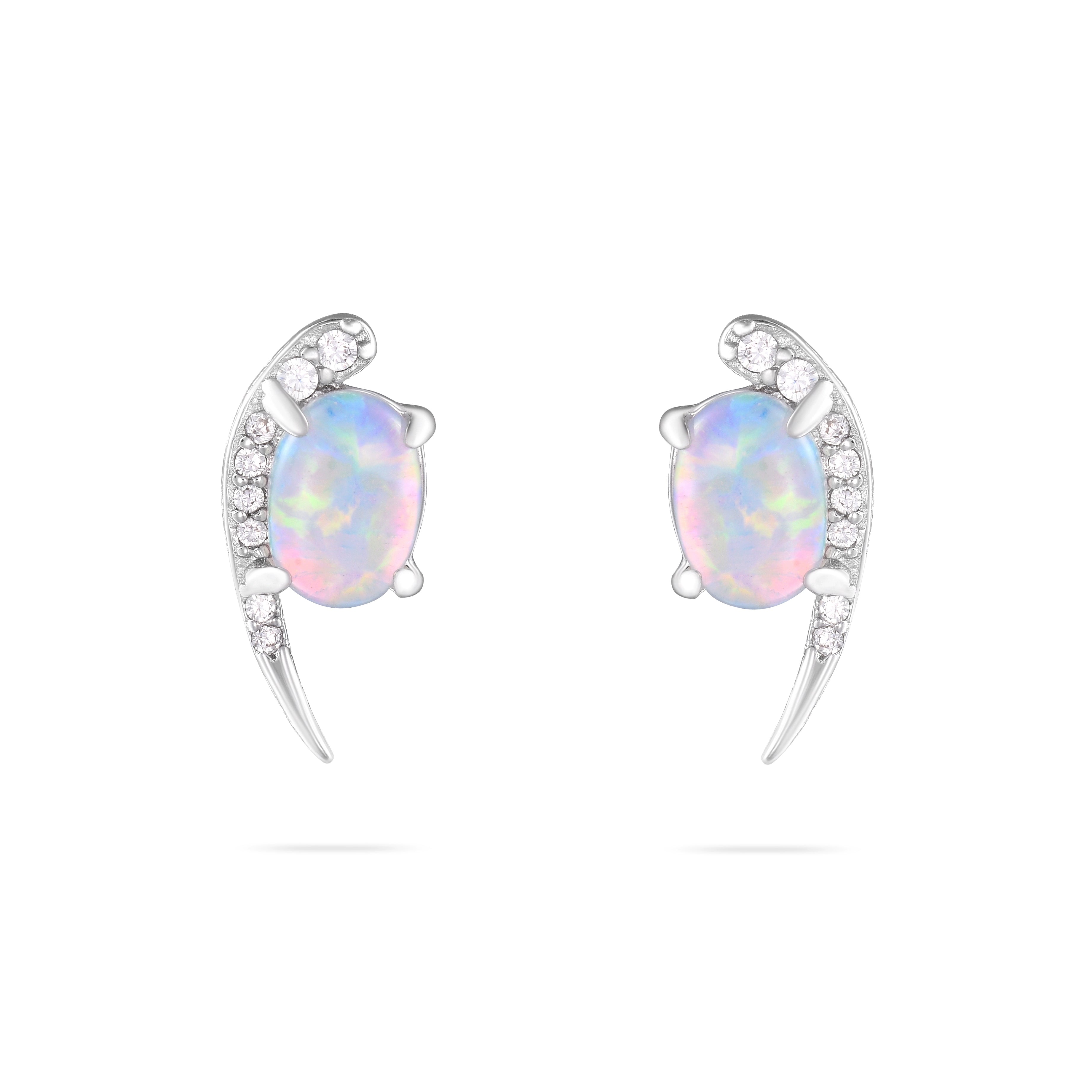 S925 VVS Moissanite Inlaid Colorful Opal Crescent Moon Earrings