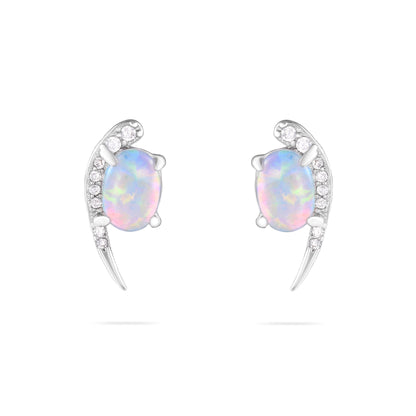 S925 VVS Moissanite Inlaid Colorful Opal Crescent Moon Earrings