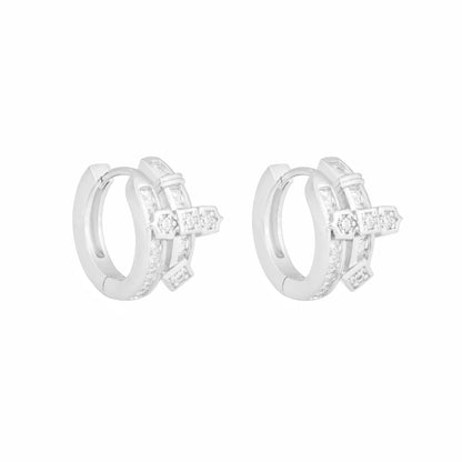 S925 VVS Moissanite Sword - Shaped Iced - Out Cross Hoop Earrings
