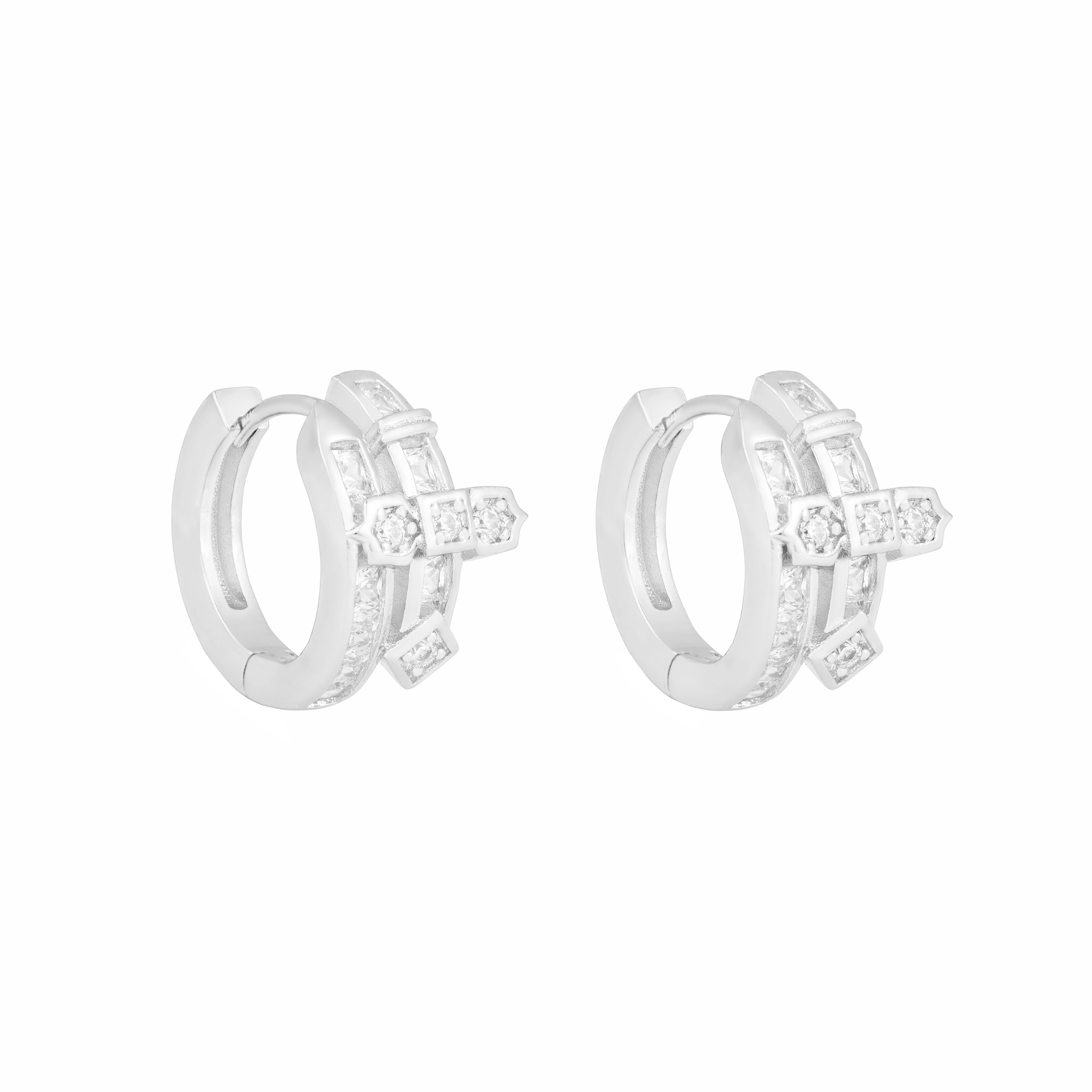 S925 VVS Moissanite Sword - Shaped Iced - Out Cross Hoop Earrings