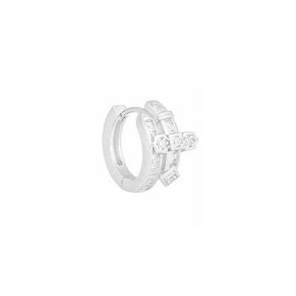 S925 VVS Moissanite Sword - Shaped Iced - Out Cross Hoop Earrings