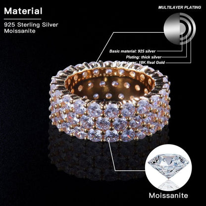Three Rows White Moissanite Tennis Eternity Band Ring