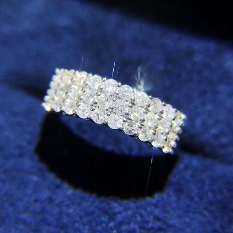 Three Rows White Moissanite Tennis Eternity Band Ring