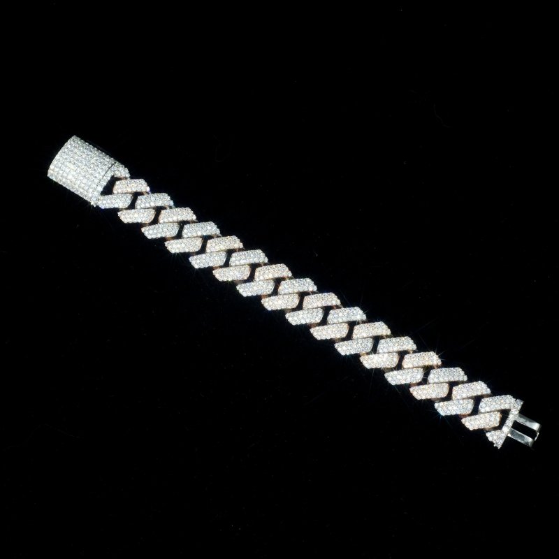 Two Color VVS Moissanite Diamond 925 Silver Cuban Link Bracelet 14mm