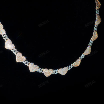 Two Tune Rose Gold VVS Diamond Silver Moissanite Heart Shaped Cuban Link Chain Custom 925 Silver 10K/14K/18K Real Gold Lab Diamond Rapper Jewelry