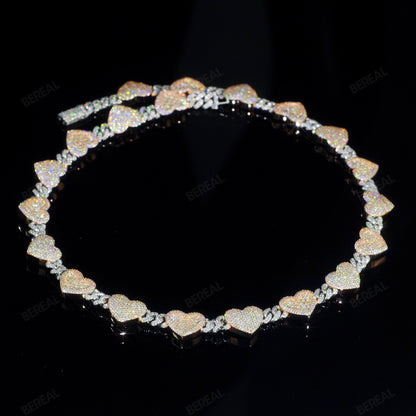 Two Tune Rose Gold VVS Diamond Silver Moissanite Heart Shaped Cuban Link Chain Custom 925 Silver 10K/14K/18K Real Gold Lab Diamond Rapper Jewelry