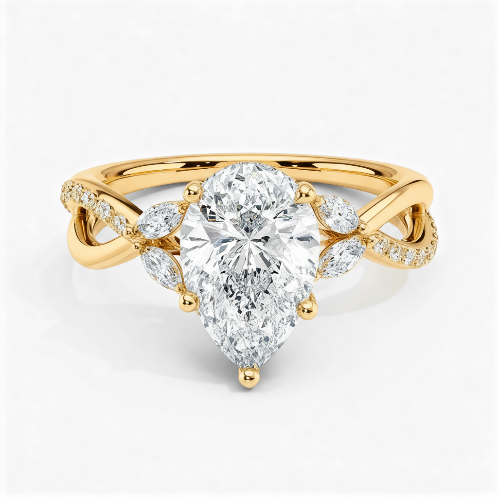 Lab-Grown Diamond Pear Cut Twisted Vine Engagement Ring