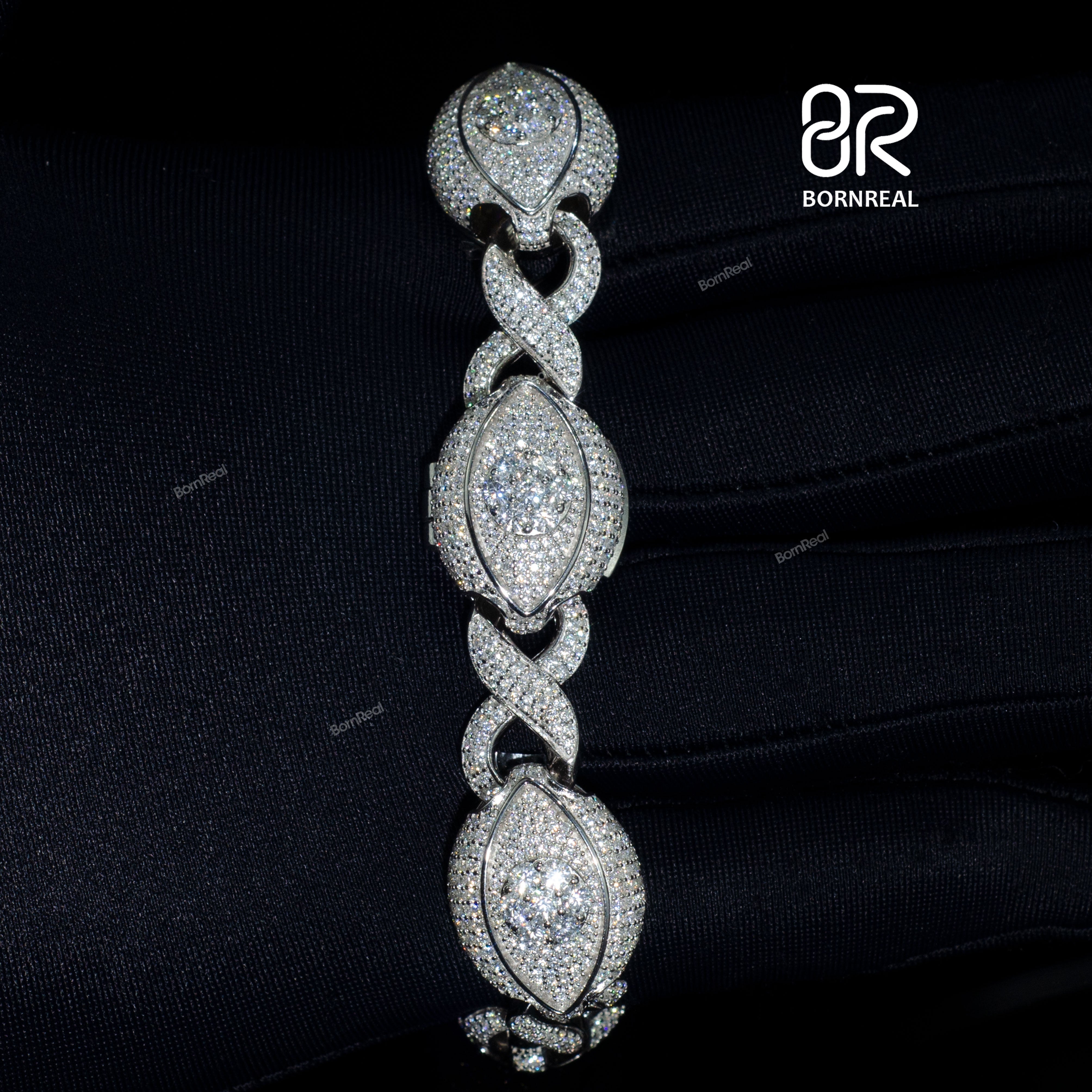 Vvs Iced Out Moissanite Diamond Evil Eye Cuban Link Chain Hip Hop Bracelet 15MM