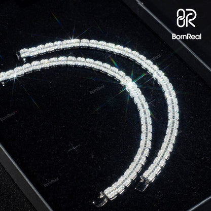 VVS Moissanite Baguette Diamonds Rectangle Necklace Bracelet White Gold Men Women Fine Jewelry 8MM