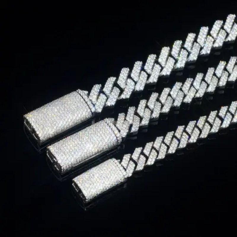 VVS Moissanite Cuban Link Chain 925 Sterling Silver Iced Out Diamond