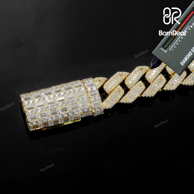 VVS Moissanite Diamond - Mixed French Baguette Cuban Chain 18mm 925 Sterling Silver Iced Out Diamond