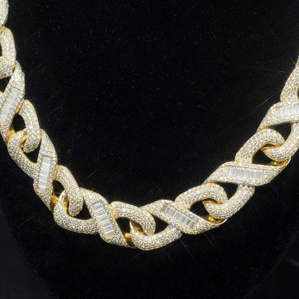 10k Solid Real Gold VVS Baguette Moissanite Cuban Link Chain 14mm Bornreal Jewelry - Bornreal Jewelry
