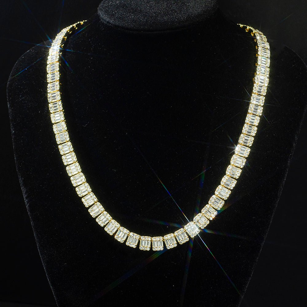 10MM Baguette VVS Moissanite Tennis Necklace Bornreal Jewelry - Bornreal Jewelry