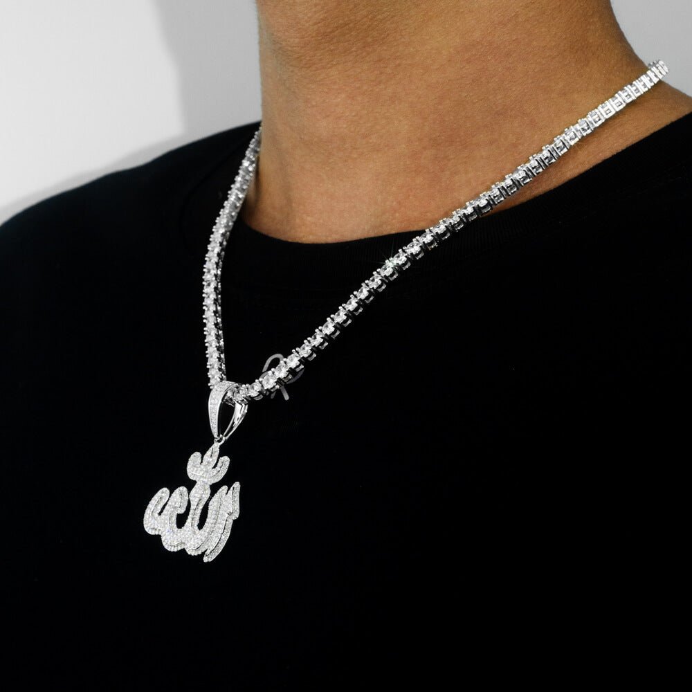 Allah God Arabic Charm D Color Moissanite Diamond 925 Silver Pendant 2" Bornreal Jewelry - Bornreal Jewelry