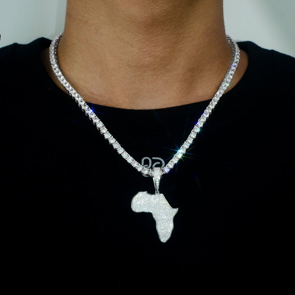 Africa Map D Color Moissanite Diamond 925 Silver Pendant 1.5" Bornreal Jewelry - Bornreal Jewelry