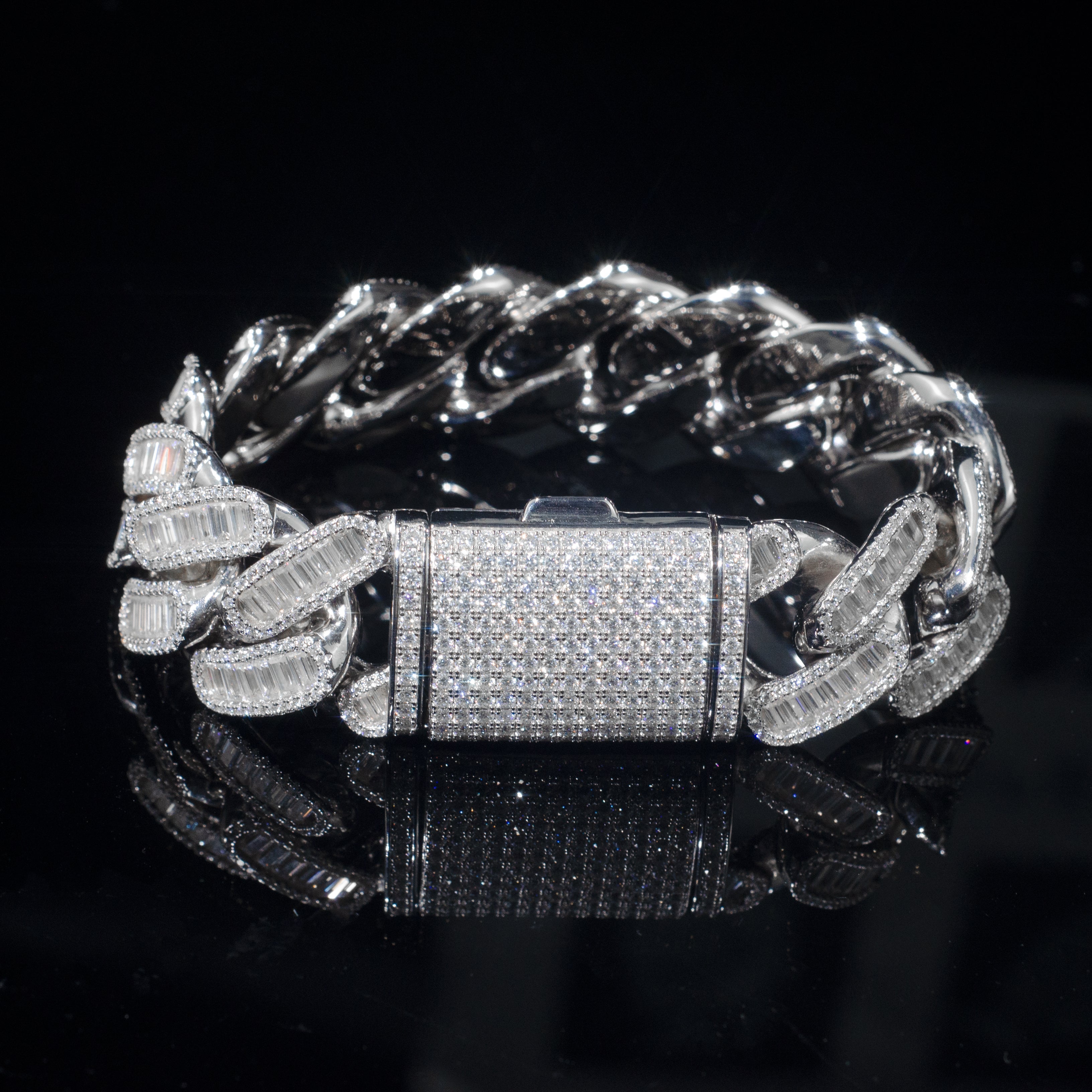 24mm Baguette VVS Diamond 925 Silver Moissanite Cuban Link Bracelet Bornreal Jewelry - Bornreal Jewelry