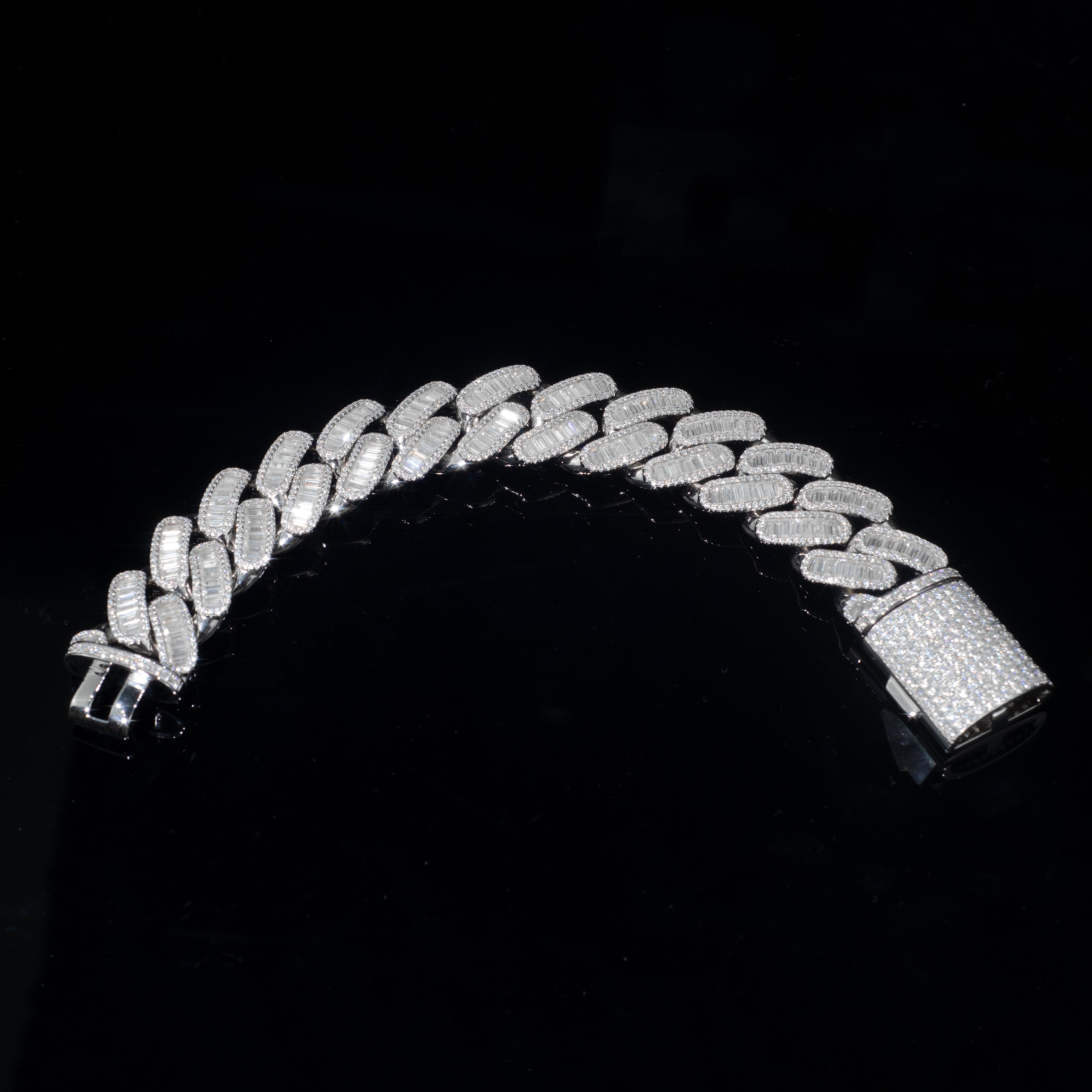 24mm Baguette VVS Diamond 925 Silver Moissanite Cuban Link Bracelet