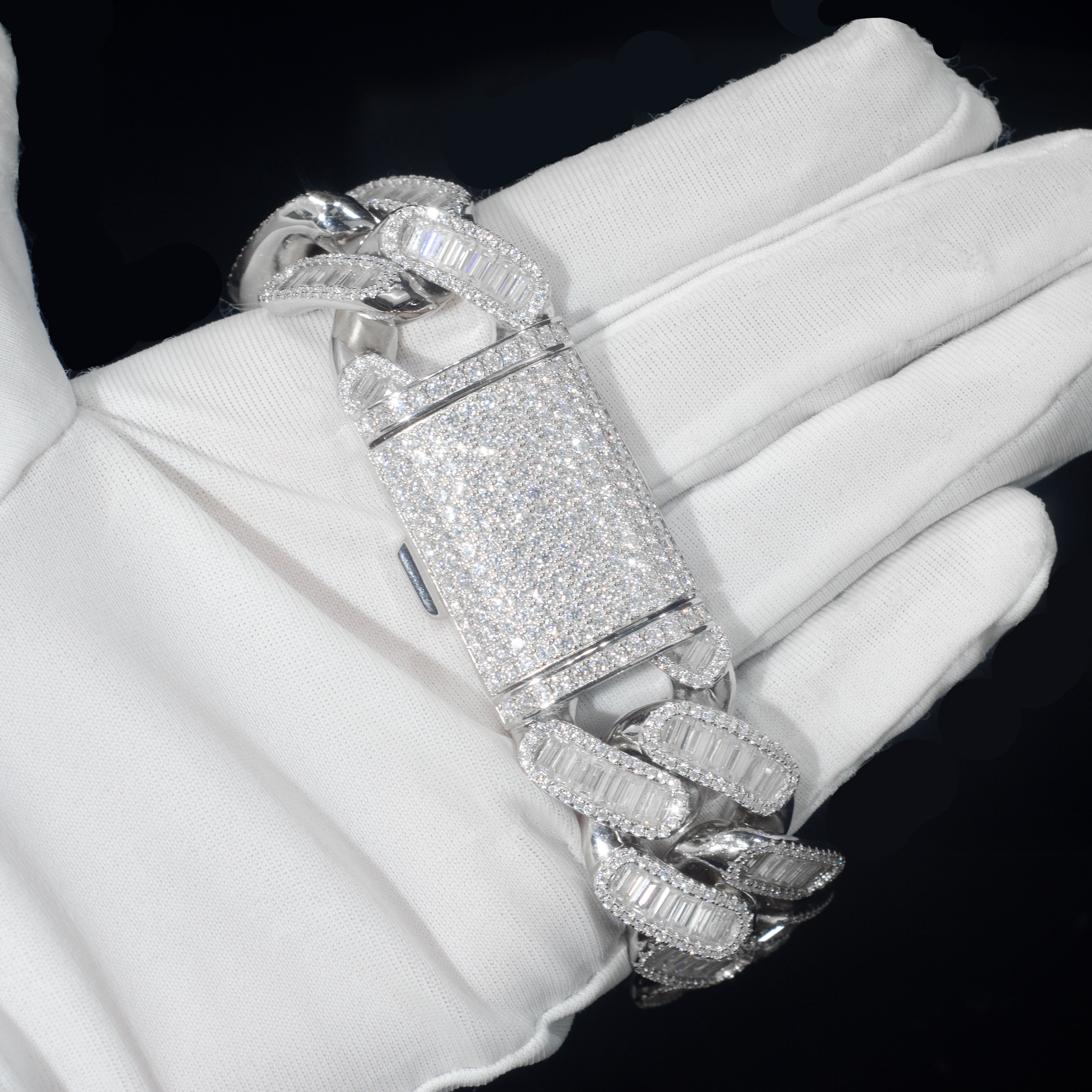 24mm Baguette VVS Diamond 925 Silver Moissanite Cuban Link Bracelet