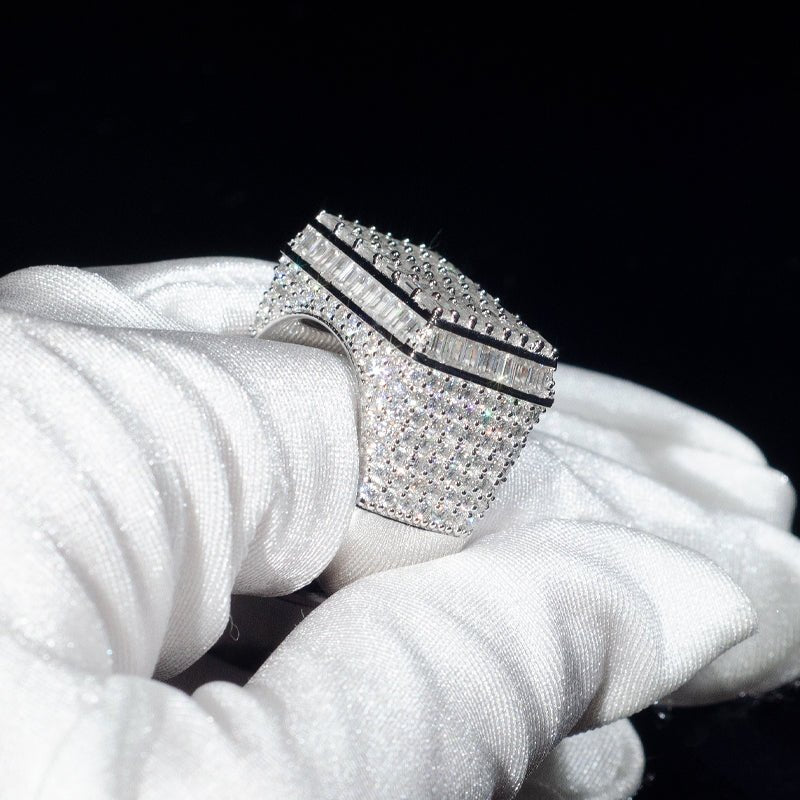 925 Silver VVS Moissanite Buguette Rings Men Handmade Fine Jewelry