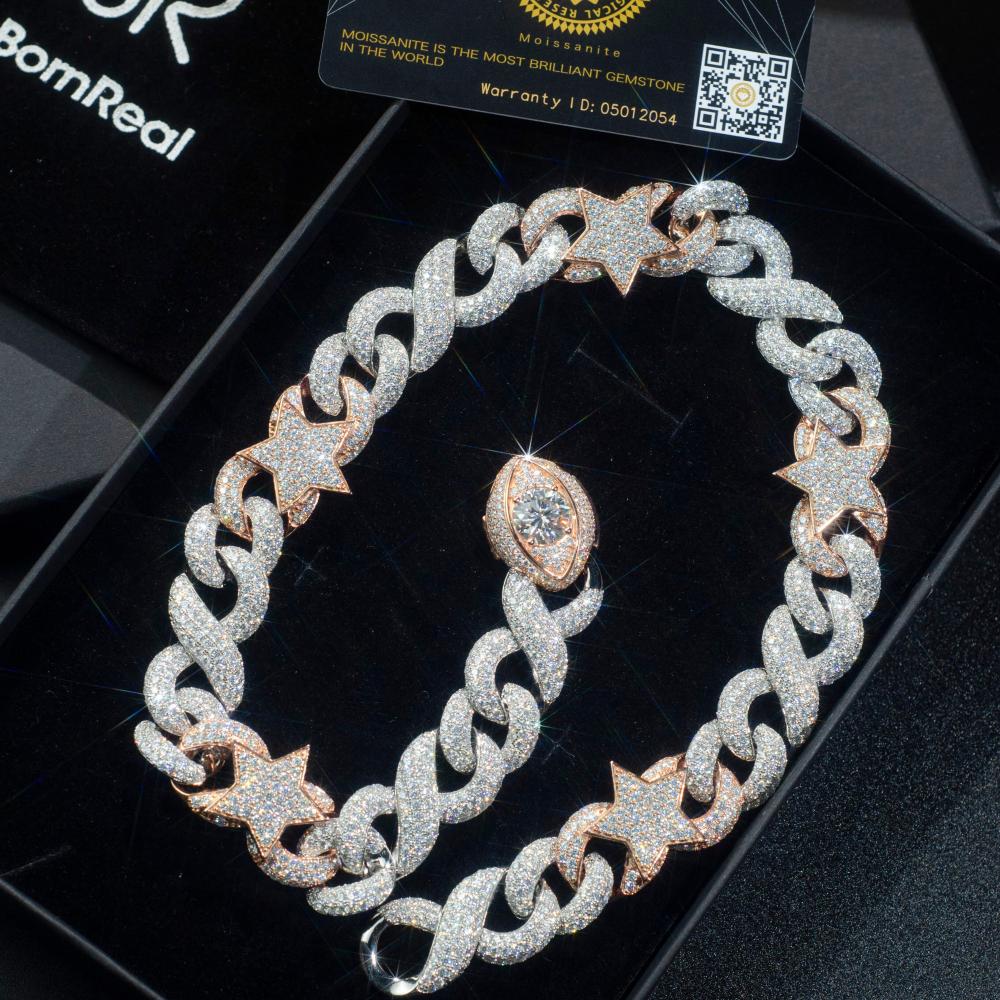 Evil Eye 18mm VVS Moissanite Diamond Silver Cuban Link Chain Bornreal Jewelry - Bornreal Jewelry