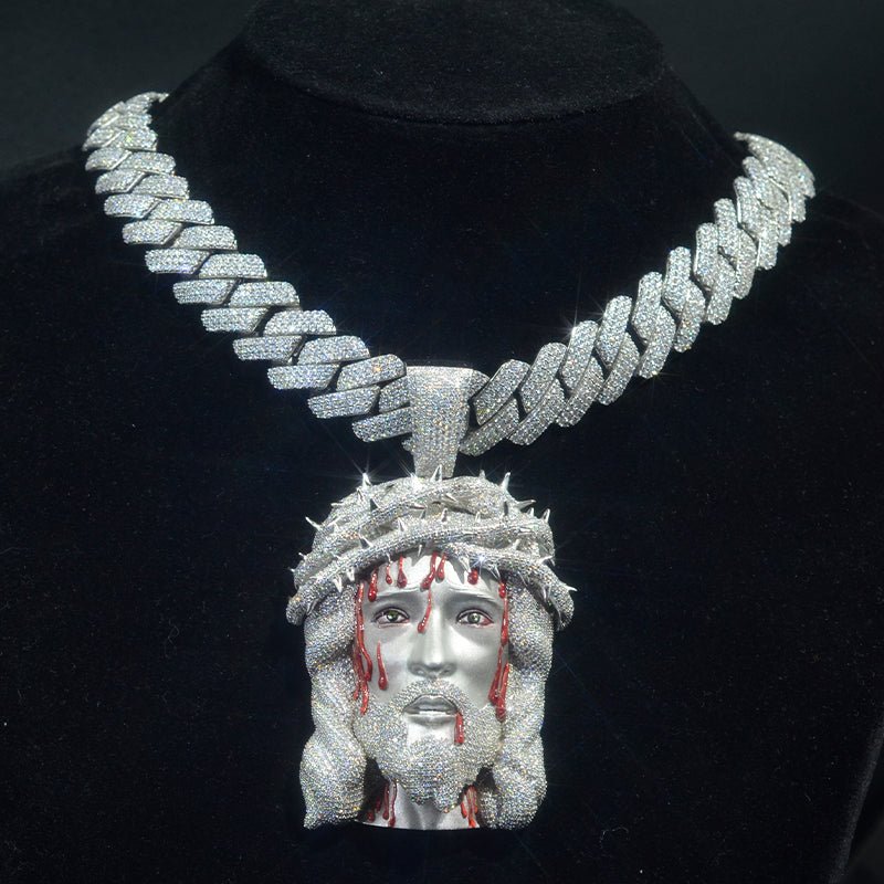 Custom Christian Jesus Moissanit Diamond 925 Silver Pendant