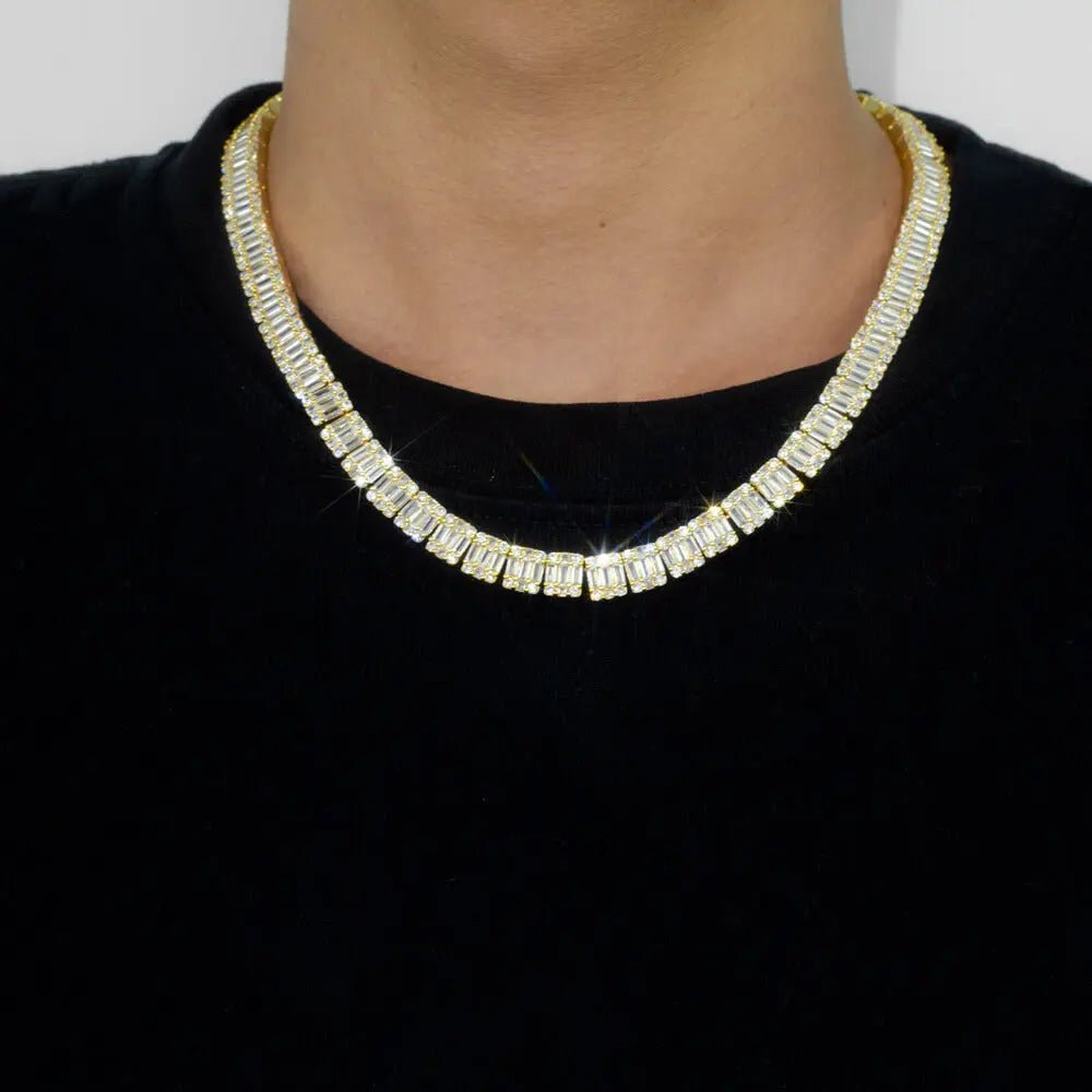 Baguette VVS Moissanite Diamond 925 Silver Tennis Chain Necklace Bracelet BORNREAL