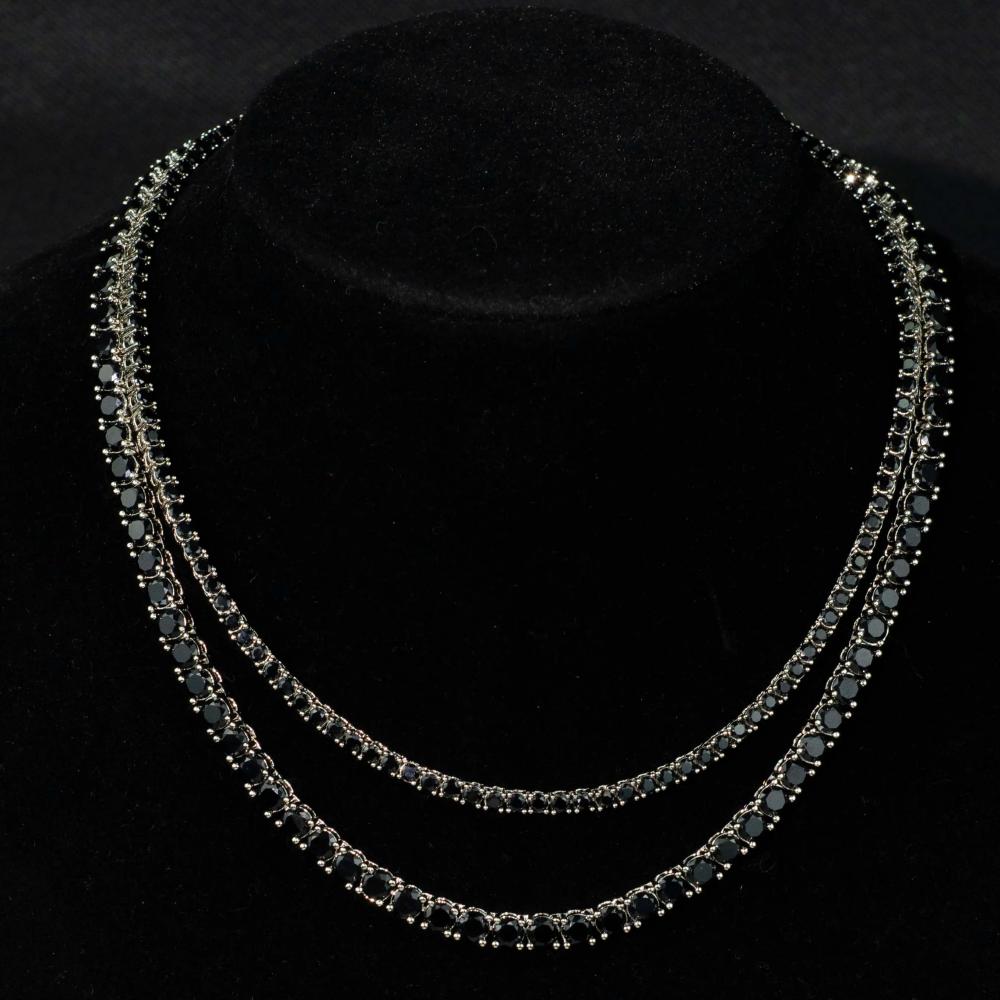 Black Stones Round Cut VVS Moissanite 925 Silver 5mm Tennis Necklace BORNREAL