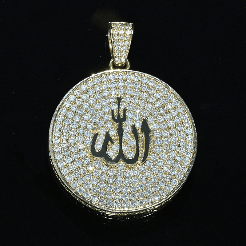 Allah God Arabic Charm D Color Moissanite Diamond 925 Silver Pendant 1.5" Bornreal Jewelry - Bornreal Jewelry