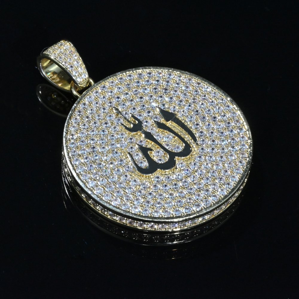 Allah God Arabic Charm D Color Moissanite Diamond 925 Silver Pendant 1.5"