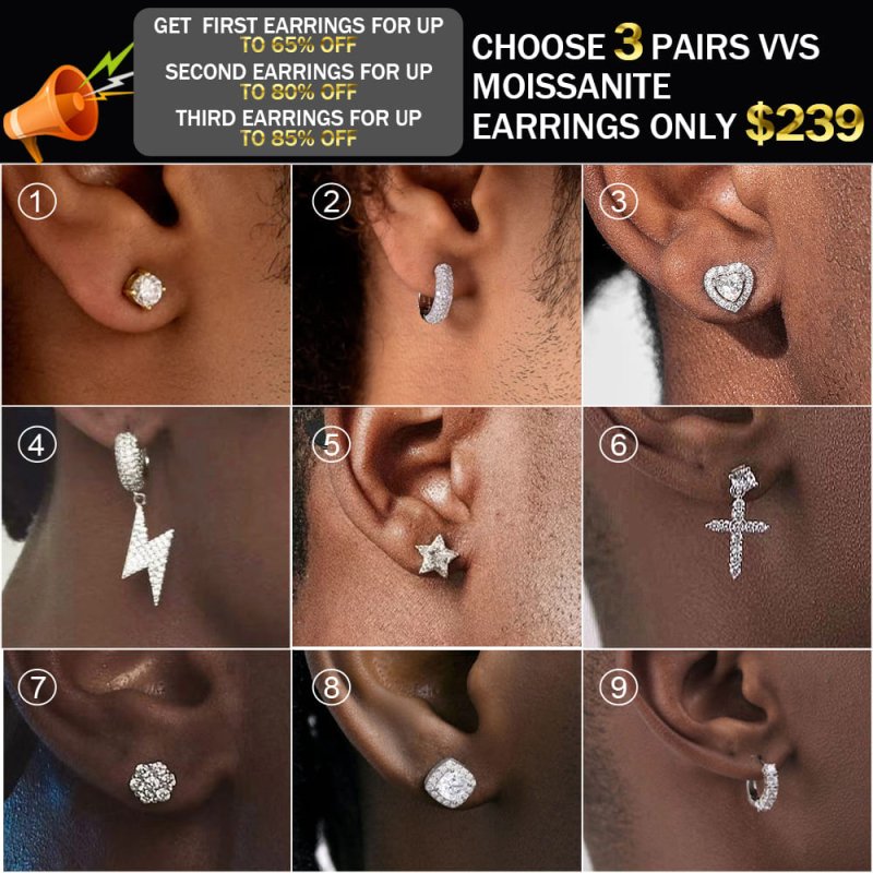 Anti-allergic High-Quality VVS Moissanite Diamond Mens Stud Cross Dangle Earrings For Gift